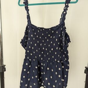 Ava & Viv Blue Smocked Peplum Tank Top